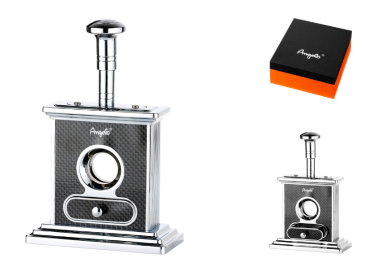 Angelo Tisch-Zigarrenschneider Karbon/Chrom mit magnetischer Auffangschublade bis 21 mm