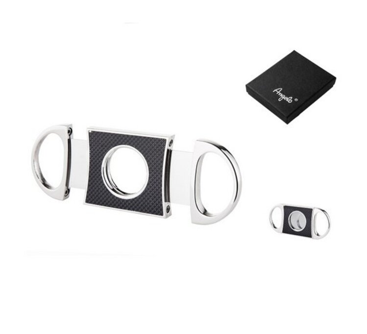 Angelo Zigarrenschneider Doppelklinge Carbon-Optik mit Edelstahlklingen in Chrom 23 mm