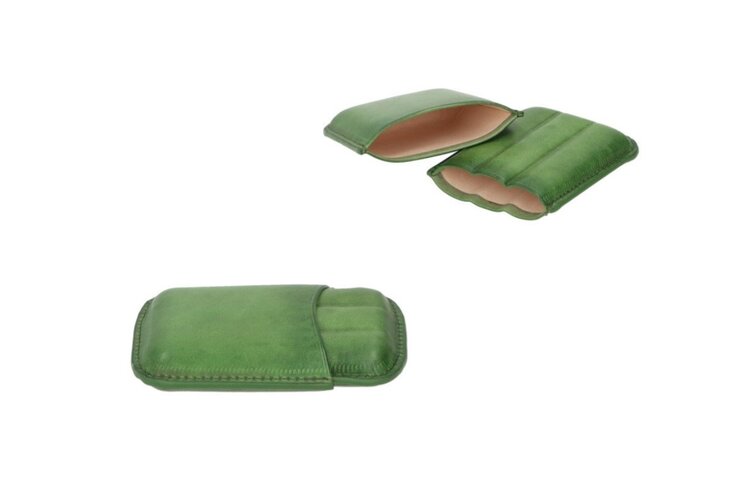 Angelo Zigarillo-Etui Echtleder Grün für 3 Zigarillos bis 12 cm und Ringmass 39