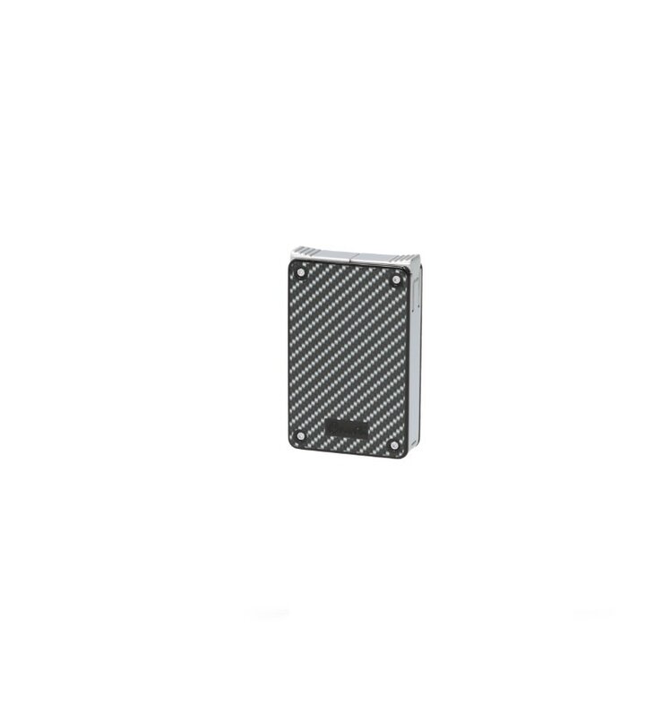 Caseti Zigarrenfeuerzeug Doppeljet und Softflamme Karbon-Chrom mit 8-mm-Bohrer