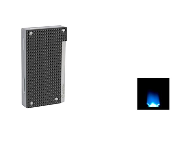 Caseti Zigarrenfeuerzeug Flat Flame mit Diamantmuster Schwarz-Chrom und breiter Jetflamme