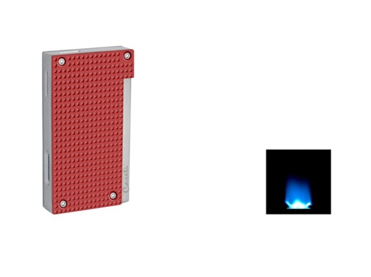 Caseti Zigarrenfeuerzeug Flat Flame mit Diamantmuster Rot-Chrom und breiter Jetflamme