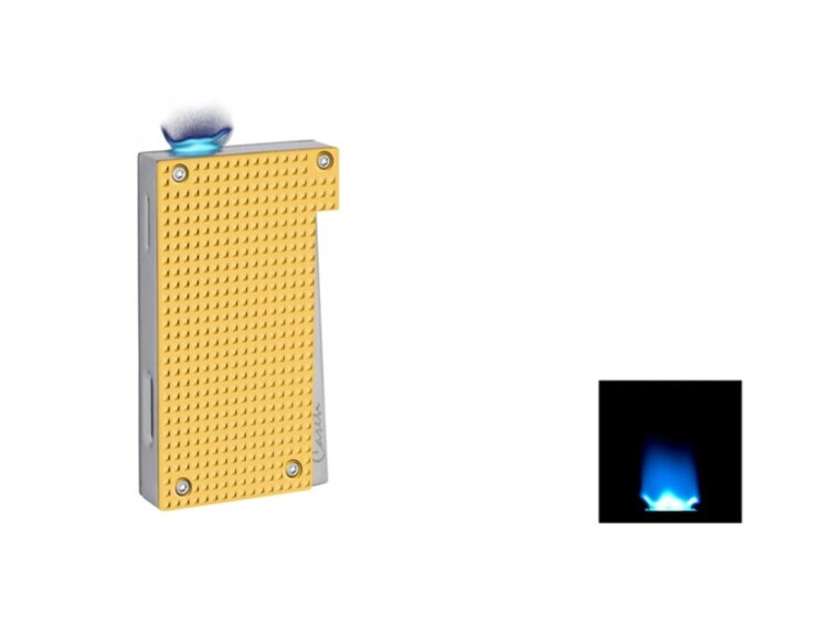 Caseti Flat Flame Feuerzeug Diamantmuster Gelb-Chrom mit breiter Jetflamme
