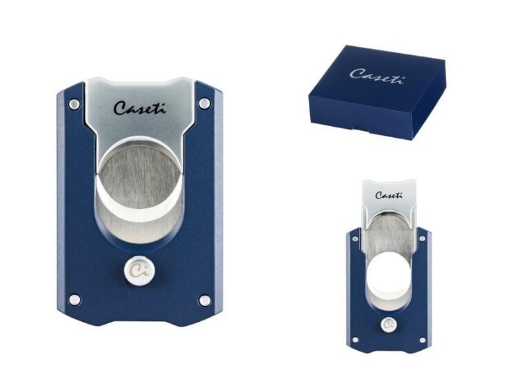 Caseti Zigarrencutter Guillotine Doppelklinge aus Edelstahl Mattblau-Chrom für Ringmass 53