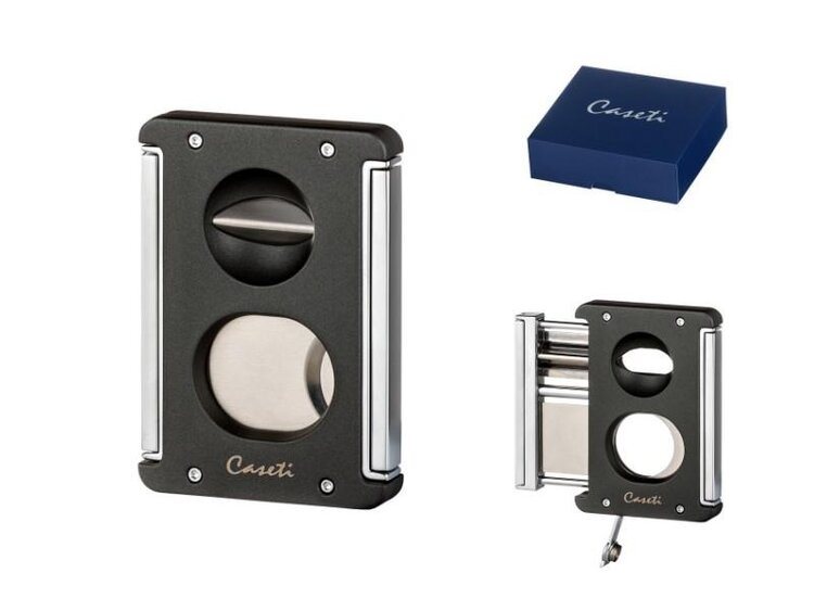 Caseti Zigarrencutter Guillotine Doppelklinge und Bohrer in einem, Mattschwarz-Chrom, Ringmass 64
