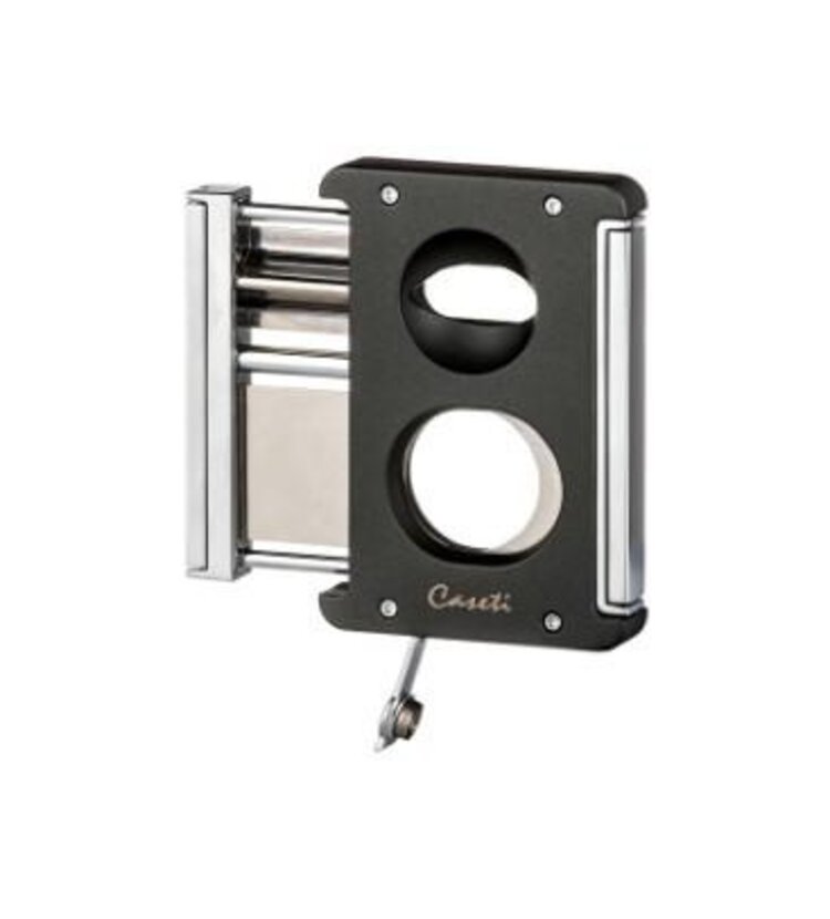 Caseti Zigarrencutter Guillotine Doppelklinge und Bohrer in einem, Mattschwarz-Chrom, Ringmass 64