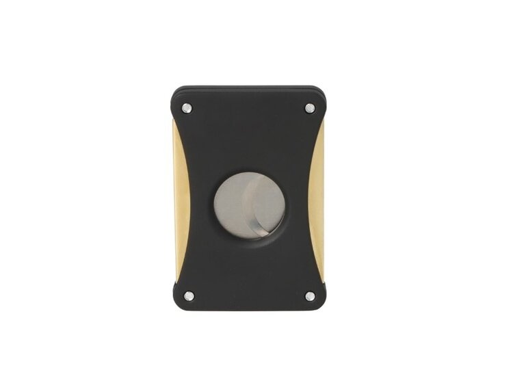 Caseti Zigarrencutter Doppelklinge aus Edelstahl Mattschwarz-Gold für Ringmass bis 54