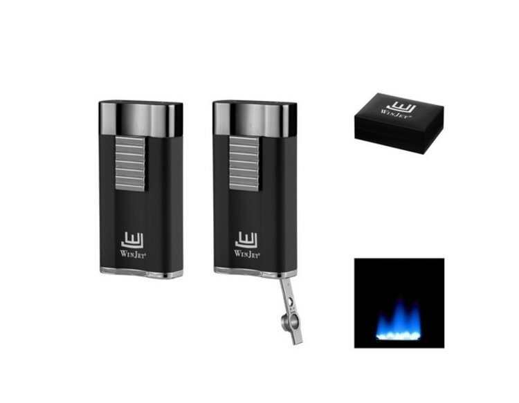 Winjet Zigarrenfeuerzeug Premium Wide Flat mit Flachflamme Schwarz Dunkelgrau und 6-mm-Bohrer