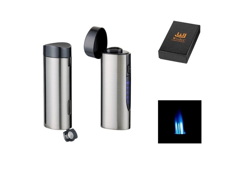 Winjet Zigarrenfeuerzeug 3-fach Jetflamme Anthrazit mit LED, USB-Ladung und 7-mm-Bohrer