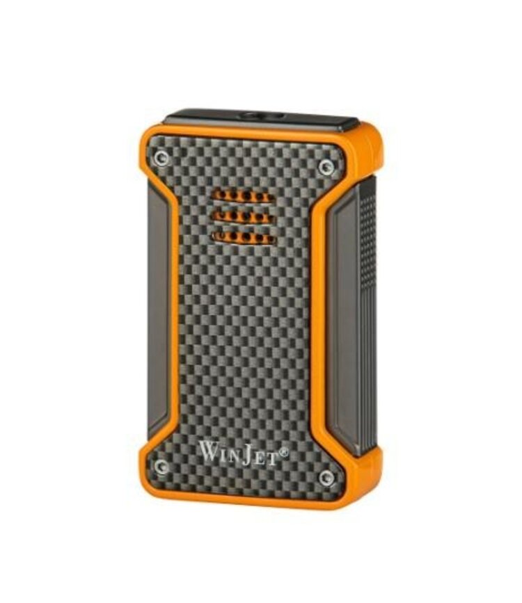 Winjet Zigarrenfeuerzeug 1-fach Jetflamme Carbon-Optik und Orange, nachfüllbar, in Geschenkbox