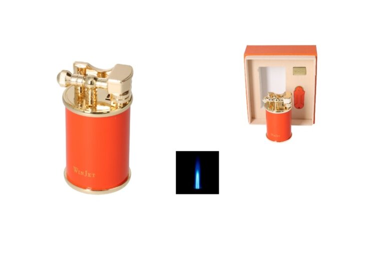Winjet Zigarren-Tischfeuerzeug Orange Gold mit Reibradzündung und Jetflamme, 9 cm hoch