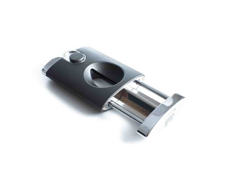 Winjet Zigarrenschneider V-Cut Grau und Chrom mit Druckknopf und Federmechanik in Geschenkbox