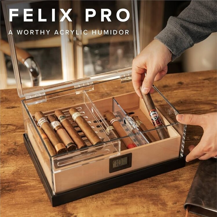 Klaro  Humidor Felix Pro Acryl luftdicht mit Zedernholz für 50–90 Zigarren
