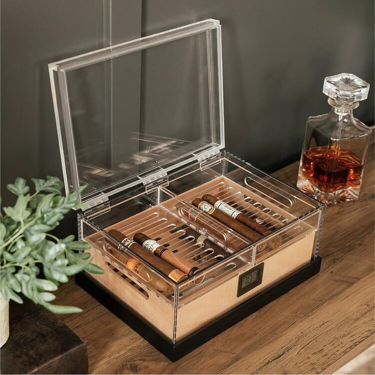 Klaro  Humidor Felix Pro Acryl luftdicht mit Zedernholz für 50–90 Zigarren