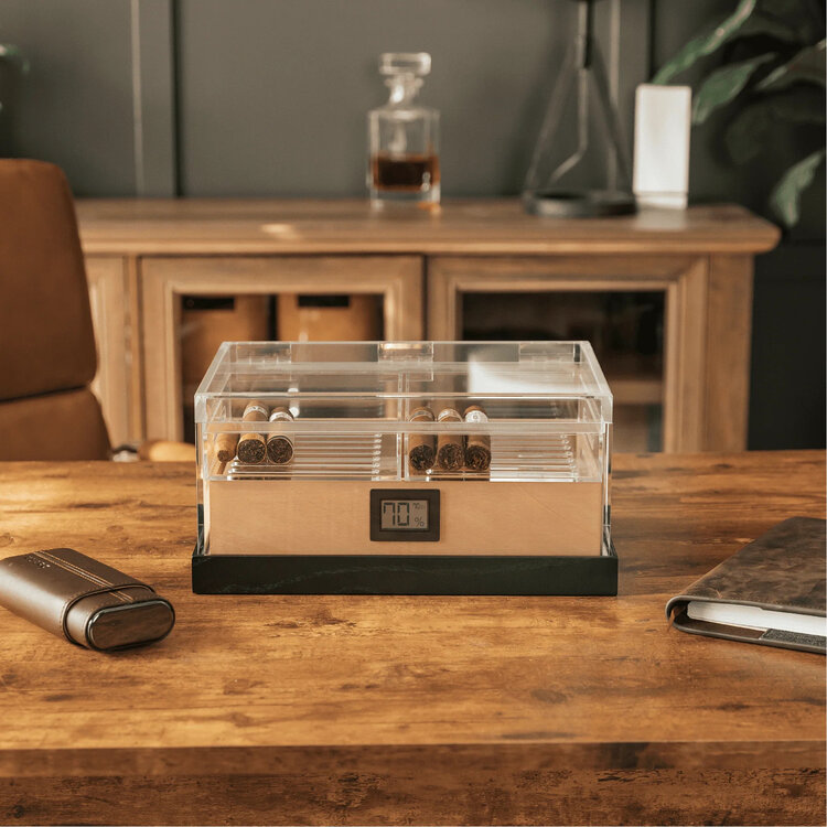 Klaro  Humidor Felix Pro Acryl luftdicht mit Zedernholz für 50–90 Zigarren