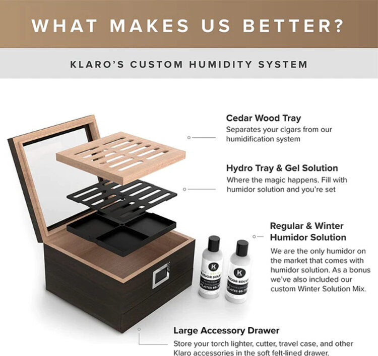 Klaro Humidor Renzo Walnuss matt mit Glasdeckel für 30–50 Zigarren