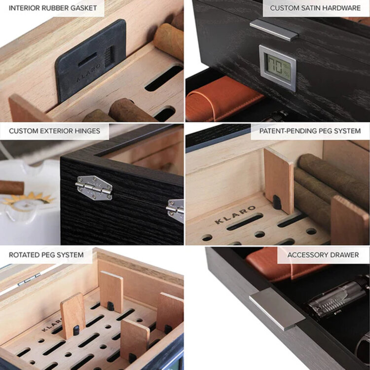 Klaro  Humidor Mill Schwarz matt mit Glasdeckel für 30–60 Zigarren