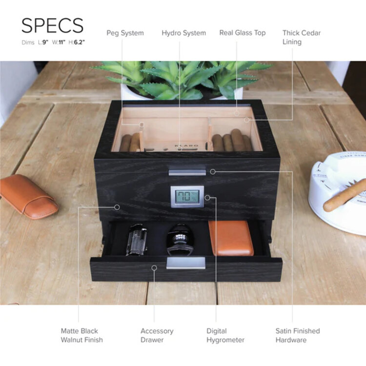 Klaro  Humidor Mill Schwarz matt mit Glasdeckel für 30–60 Zigarren