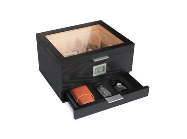 Klaro Humidor Mill Schwarz matt mit Glasdeckel für 30–60 Zigarren