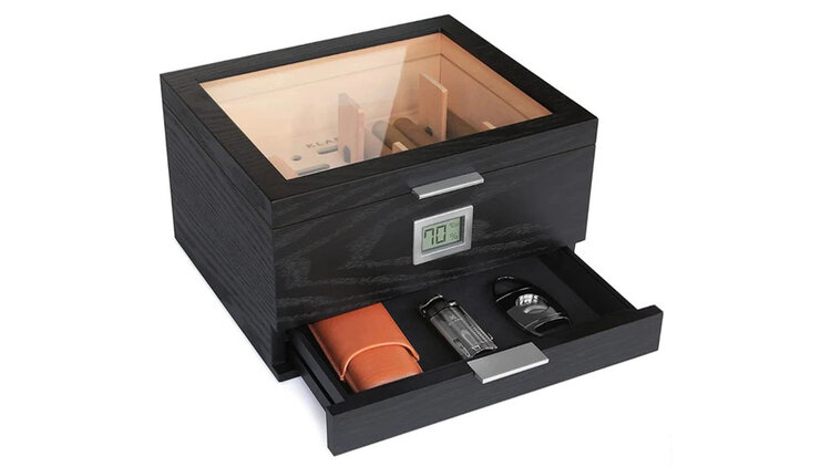 Klaro  Humidor Mill Schwarz matt mit Glasdeckel für 30–60 Zigarren