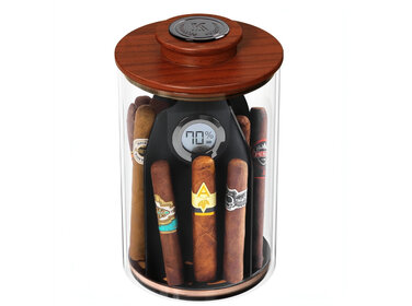 Klaro Humidor Cylindor Glas mit Akazienholz-Deckel für 30–40 Zigarren