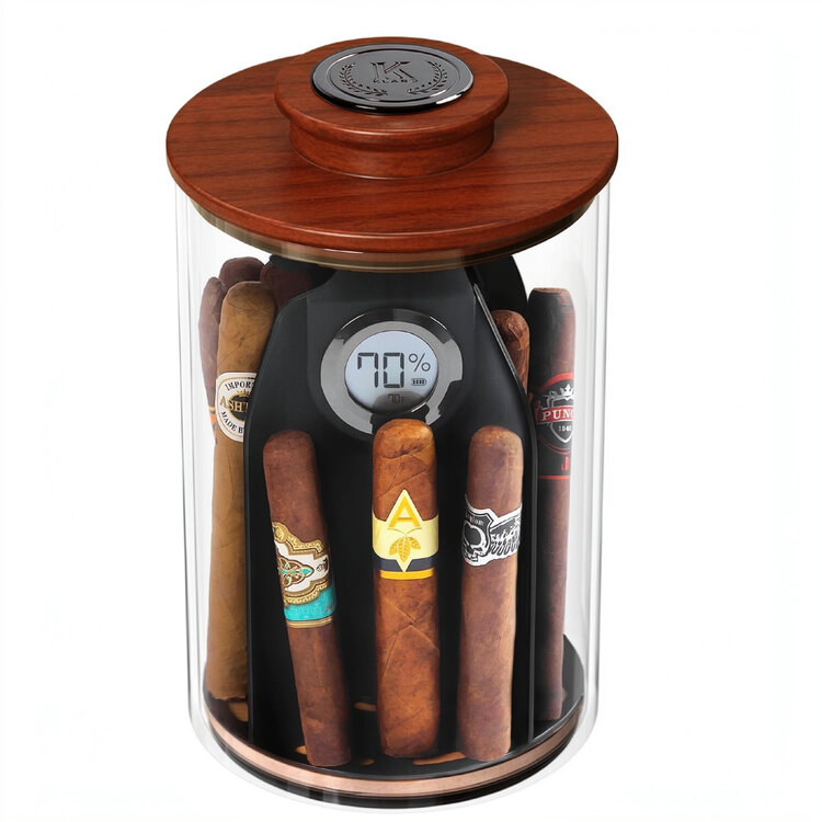 Klaro  Humidor Cylindor Glas mit Akazienholz-Deckel für 30–40 Zigarren