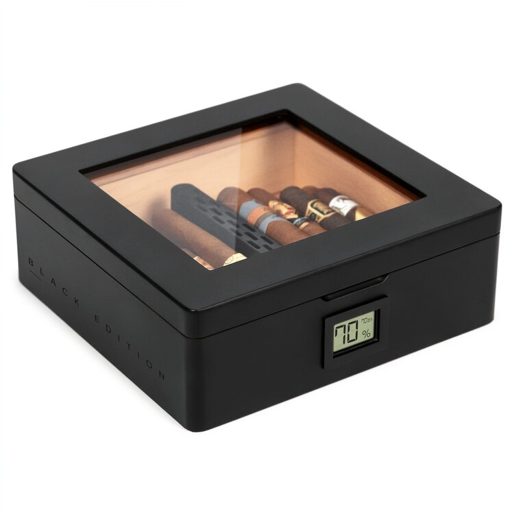 Klaro Humidor MAG Schwarz matt mit Magnetverschluss für 20–40 Zigarren