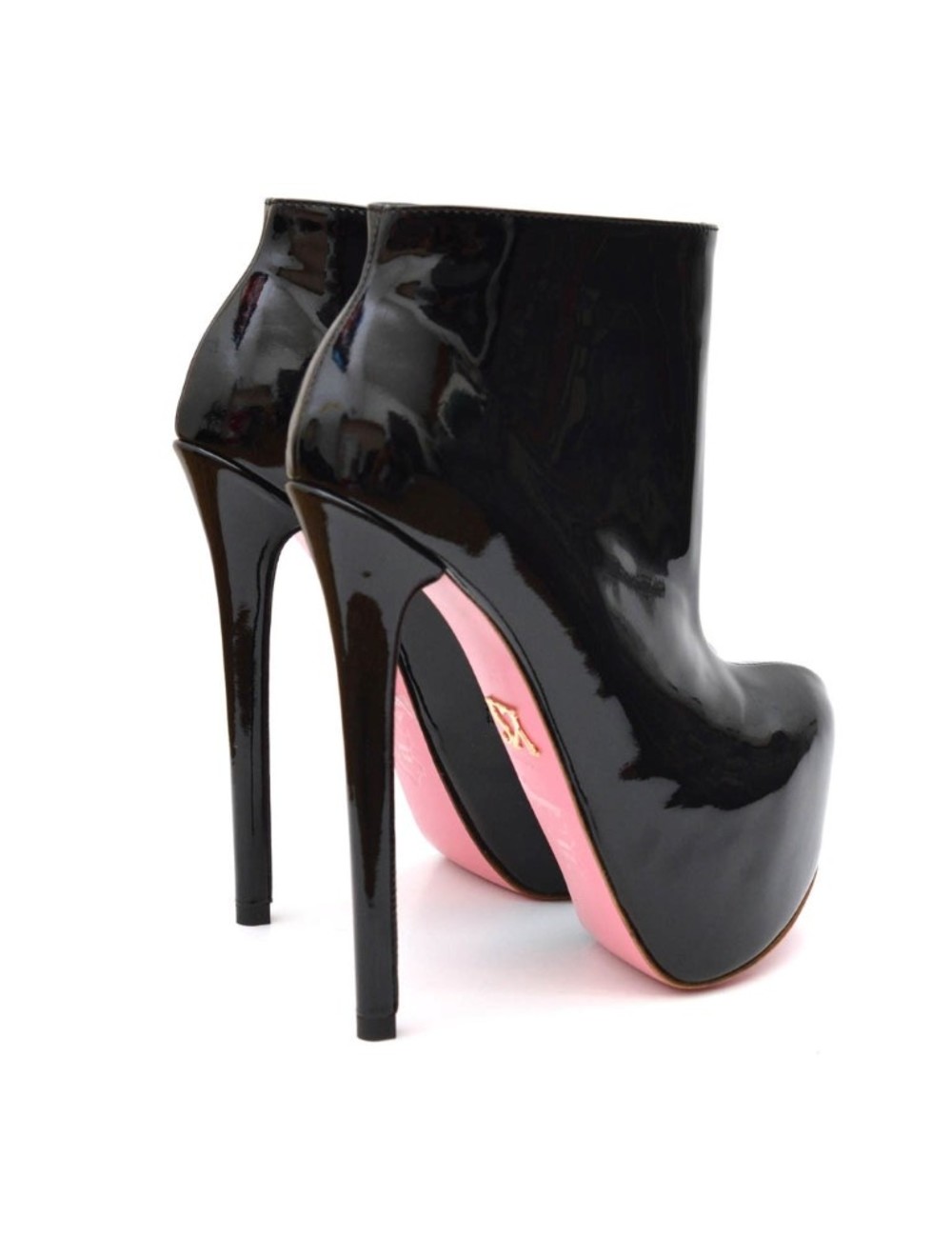 Zeker verachten luister Designer lakleer 16cm enkellaarsjes met rits en roze lakzolen - Italian  High Heels | Sanctum Shoes