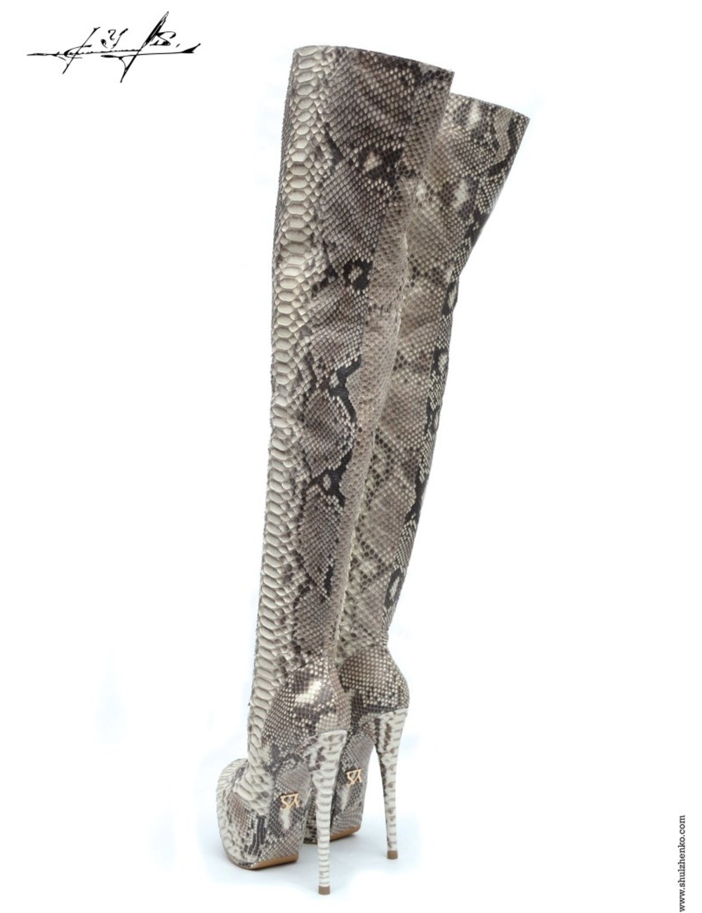 Designer Italian thigh high python platform thigh boots - Italian High ...