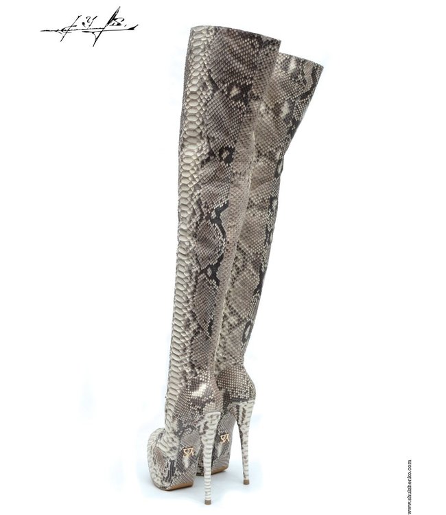 Yarose Shulzhenko Designer Italian python platform thigh boots