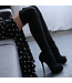 Designer stretch suede platform thigh boots with open nose