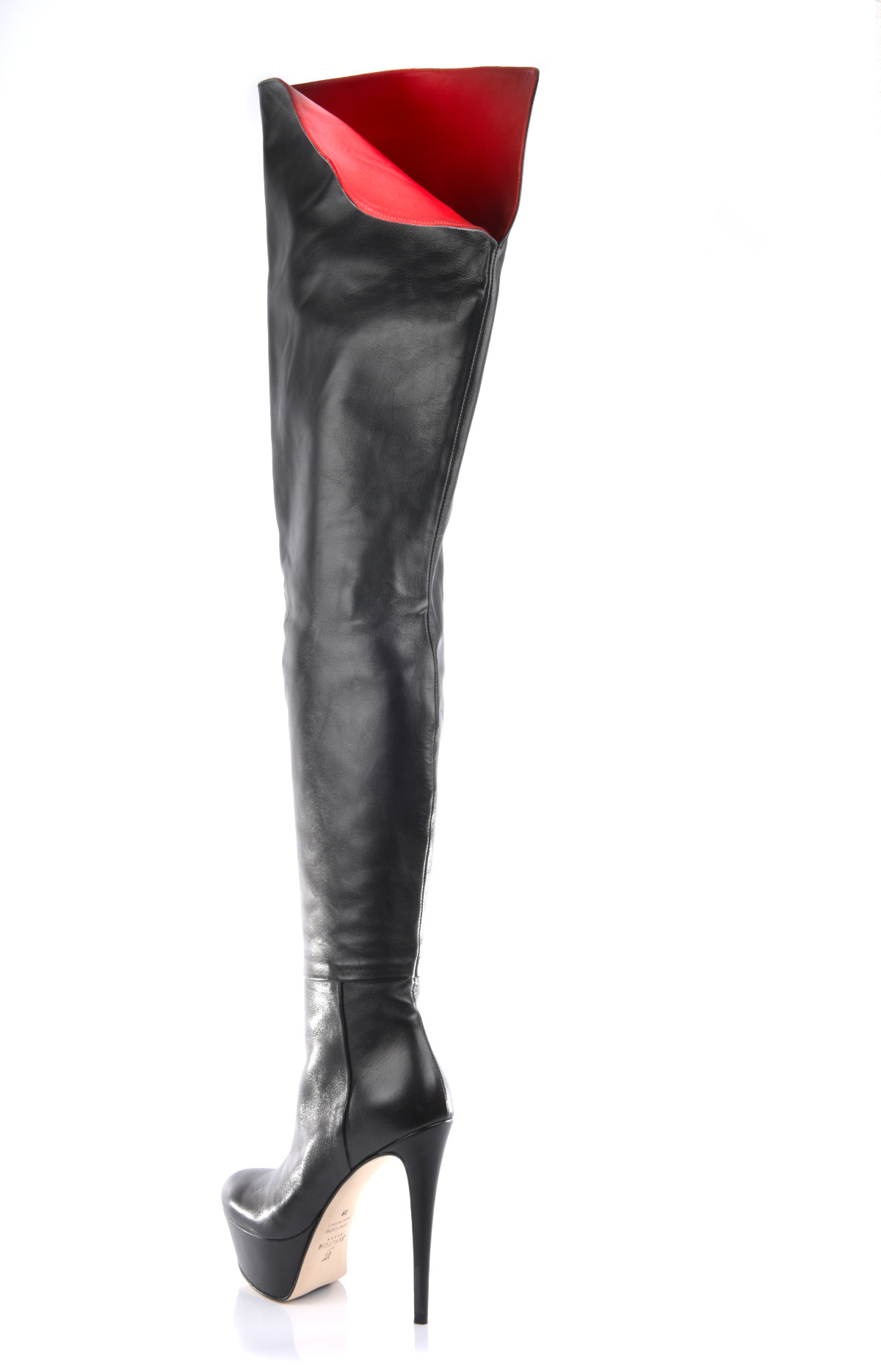 High thigh boots with platform heels in real leather - Italian High ...