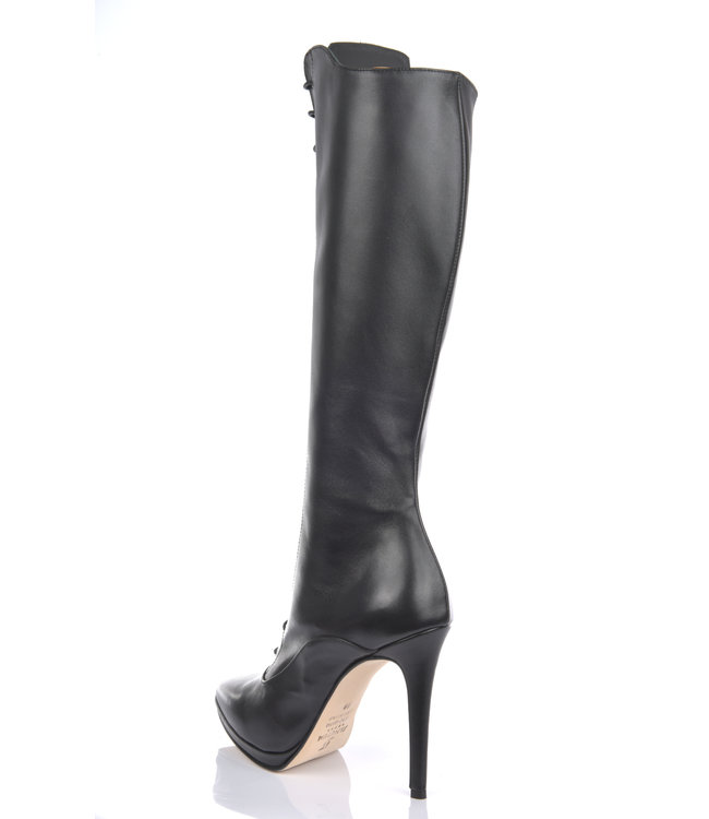 High lace-up knee boots with platform heels in genuine leather ...
