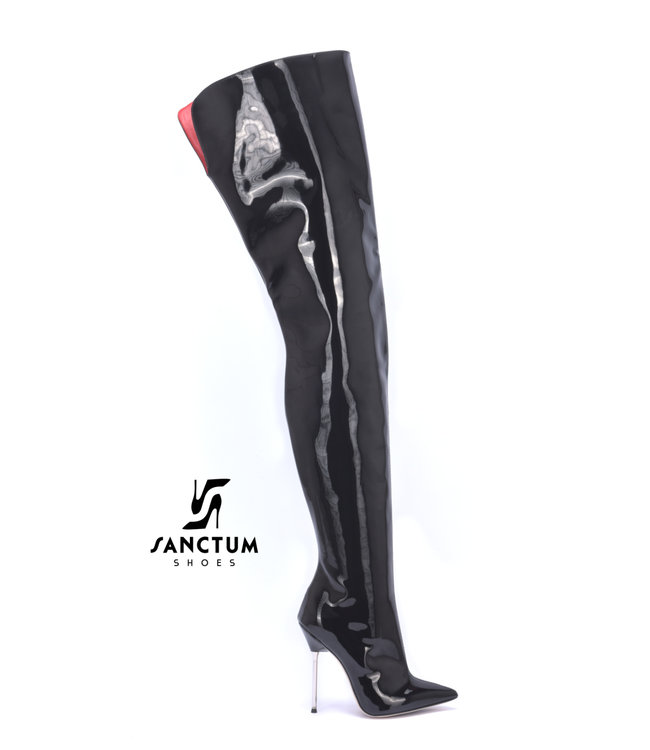 High Italian crotch boots GAIA with stiletto heels in genuine patent leather