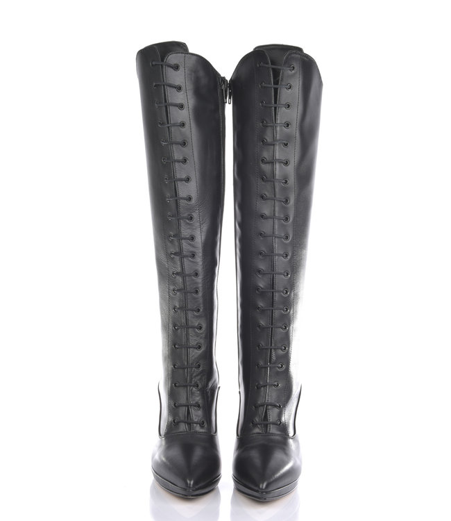 CUSTOM Hoge Italiaanse veterknielaarzen JUNO met stilettohak van echt leer