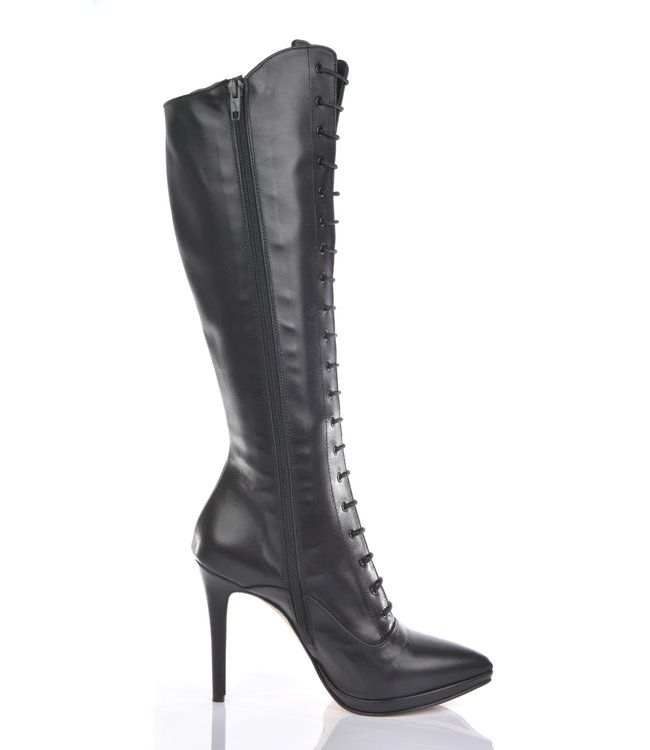 CUSTOM High Italian lace-up knee boots JUNO with stiletto heels in genuine leather