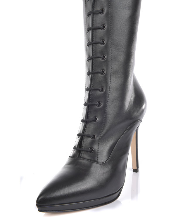 CUSTOM Hohe italienische Schnürstiefelette JUNO mit Stilettoabsatz aus echtem Leder