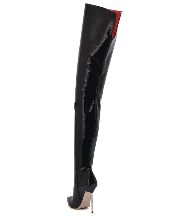 Crotch high Italian boots with metal heels in real patent leather ...