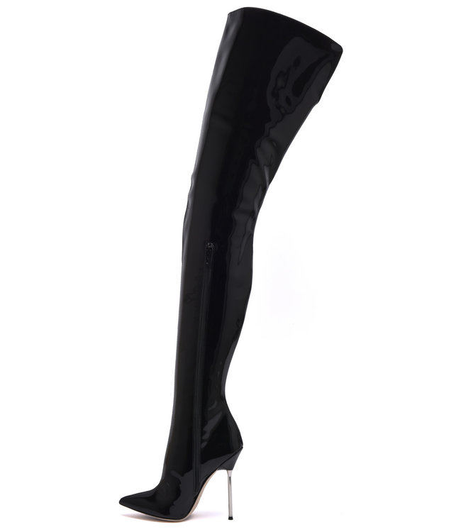High Italian crotch boots GAIA with stiletto heels in genuine patent leather