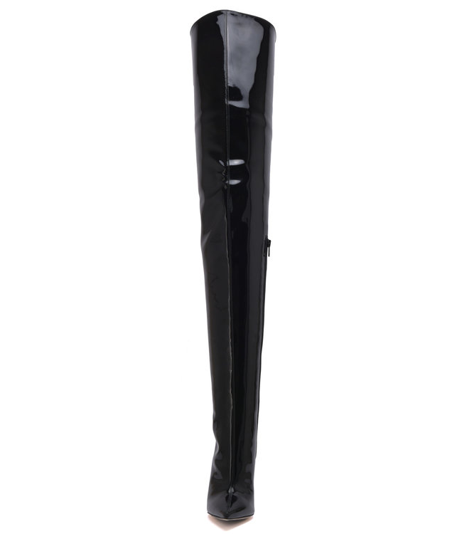 High Italian crotch boots GAIA with stiletto heels in genuine patent leather