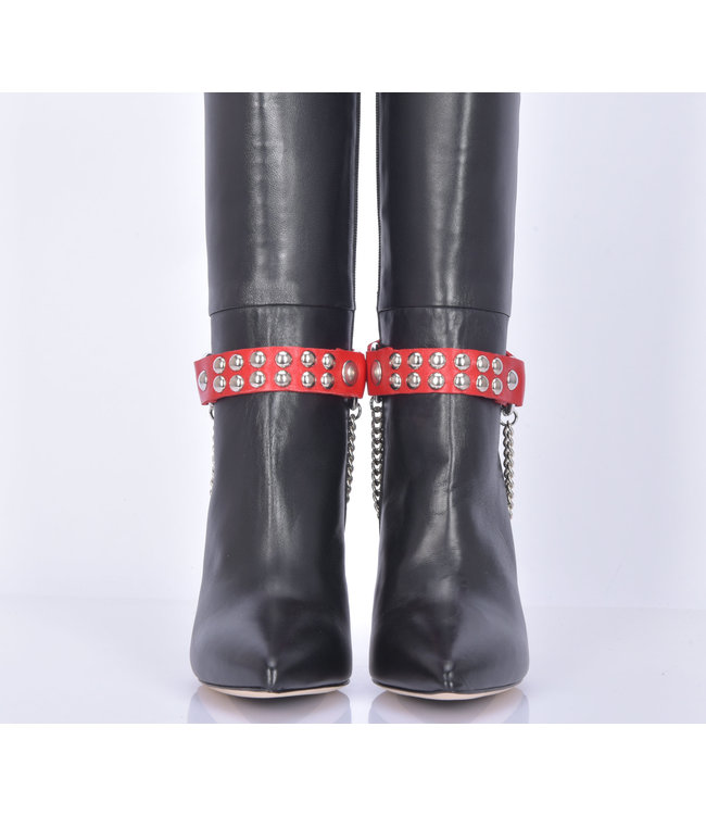 LEREN LAARSRIEM LEA - 2CM - ENKELE KETTING - ROOD NAPPA