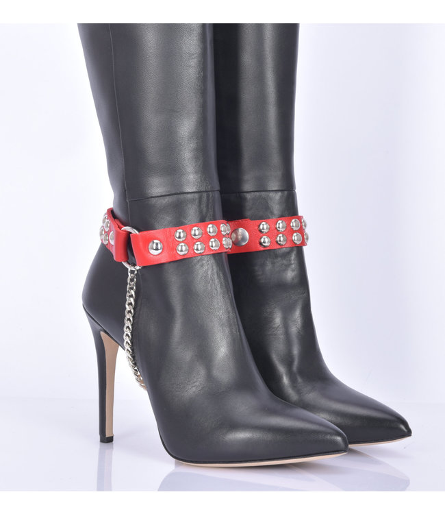 LEREN LAARSRIEM LEA - 2CM - ENKELE KETTING - ROOD NAPPA