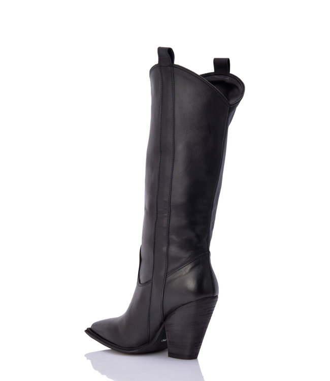 Black leather Raquel high heel cowboy boots