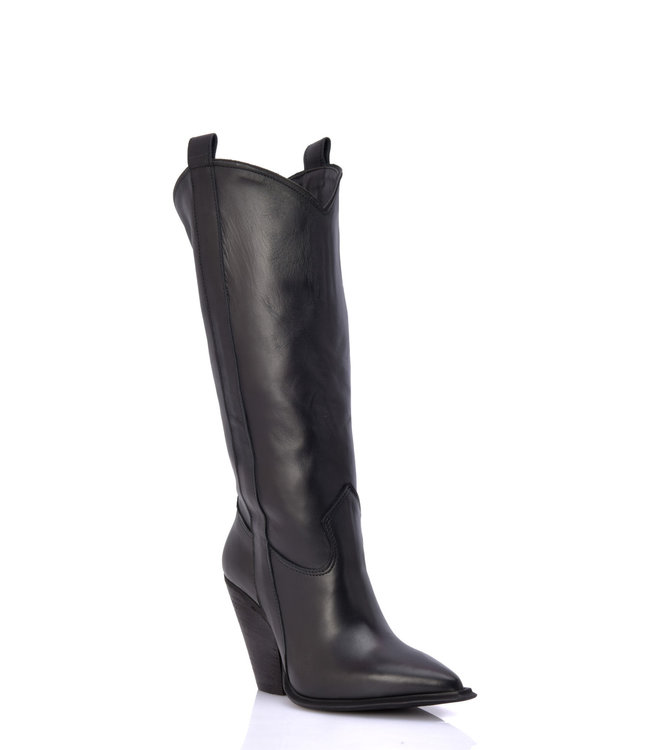 Black leather Raquel high heel cowboy boots