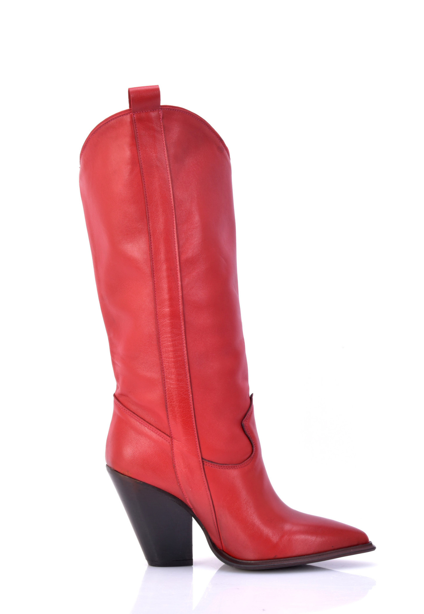 Black Pointed Toe Western Boots Women'S Classic Block Heel Shoes Calf High  Rhinestones Booties