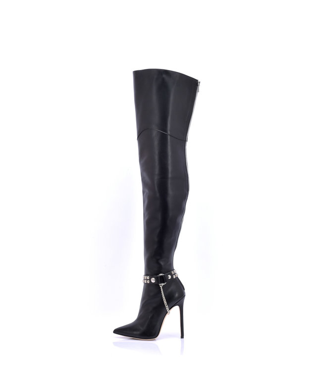 Hohe italienische THIGH Stiefel VESPER mit Stilettoabsatz aus echtem Leder