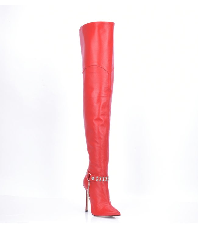 Hohe italienische THIGH Stiefel VESPER mit Stilettoabsatz aus echtem Leder