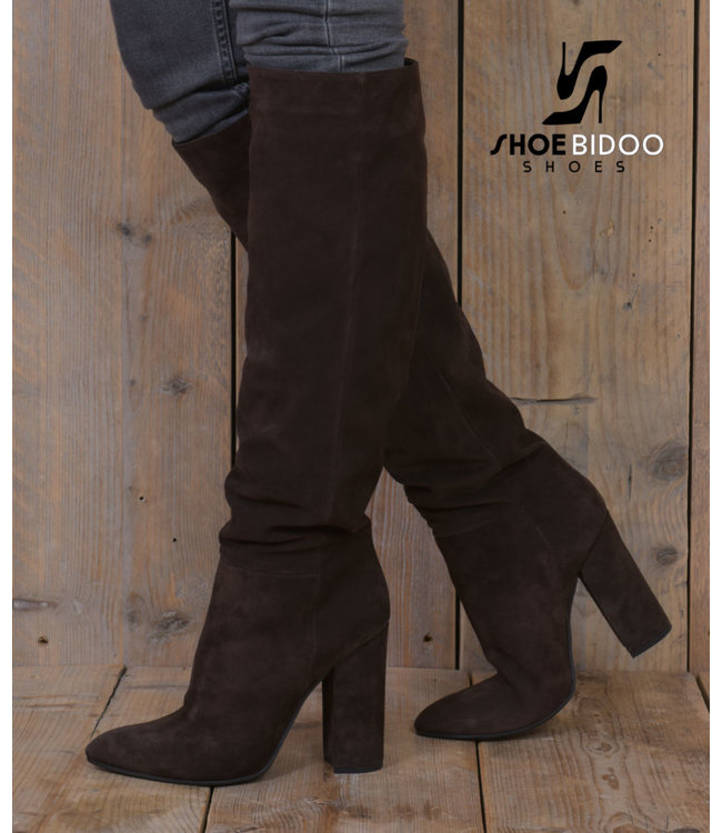 Lange Kniestiefel mit hohem Absatz aus Wildleder ohne Reißverschluss-OUTLET