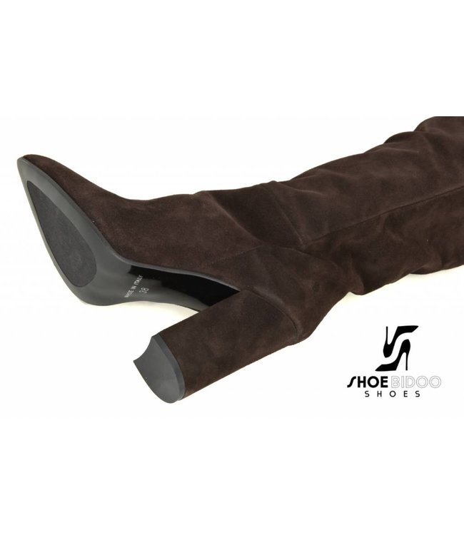 Lange Kniestiefel mit hohem Absatz aus Wildleder ohne Reißverschluss-OUTLET