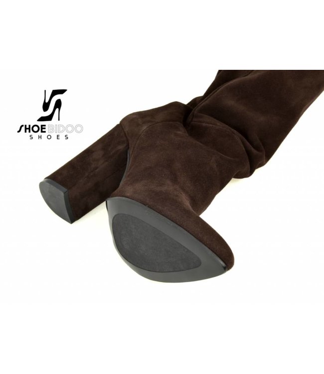 Lange Kniestiefel mit hohem Absatz aus Wildleder ohne Reißverschluss-OUTLET